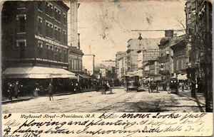 Vintage RI Postcard Busy Weybosset Street View Providence Posted 1907 Trolley - Picture 1 of 3