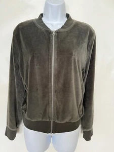 Zella Nordstrom Women's M Green Velour Lined Zip Up Pockets Bomber Jacket - Picture 1 of 13