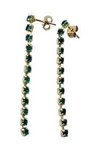 Vintage Shiny Gold Tone and Green Rhinestone Dangle Post Earrings - Picture 1 of 4