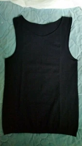 Ladies Black Stretchy Round neck Tank Top size S Elasticized band at bottom - Picture 1 of 9