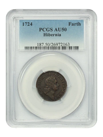 1724 Hibernia Farthing PCGS AU50 Cover