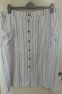 Per Una White & Blue Stripe Linen & Cotton Button Front Skirt Size 20 - Picture 1 of 15