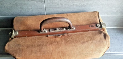 Hebammentasche Arzttasche Apotheker Tasche Koffer Tragetasche Leinen SEHR ALT - Bild 1 von 4