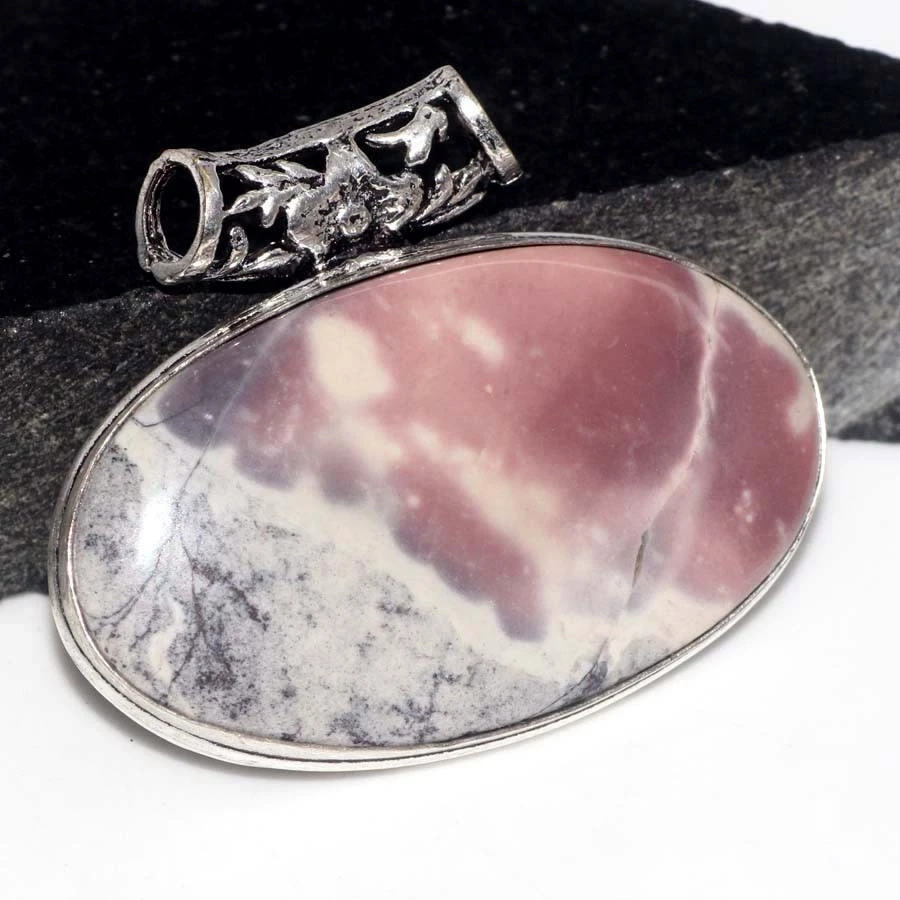 925 Silver Plated Huge Porcelain Jasper Pendant Jewelry Size 1.4" GW - Image 1 of 3