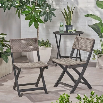 Hillside Outdoor Acacia Wood Foldable Bistro Chairs with Wicker Seating (Set of - Image 1 of 4