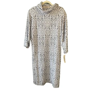 Womens Dress Size 14 NEW Knit Maxi Vintage Casual Gray White Geometric Office - Picture 1 of 12