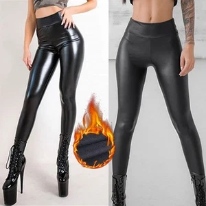 Wet Look Leggings Winter Clubwear Yoga Stretchy Thicken Tight Trousers - Picture 1 of 30