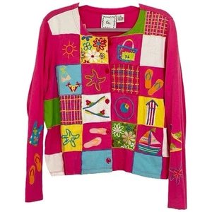 Michael Simon Lite Beach Patchwork Embroidered Lightweight Cardigan Sz XL - Picture 1 of 5
