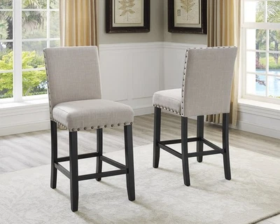 Fabric Counter Height Stools with Nailhead Trim - Set of 2 - Image 1 of 4