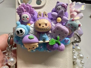 AUTHENTIQUE ! PopMart Pop Bean Labubu violet téléphone portable clip arrière support/support - Photo 1 sur 5