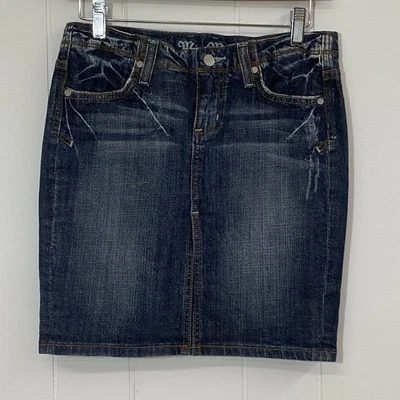 Falda vaquera Miss Me para mujer S azul elástica envejecida bordada abertura frontal mini Foto 1 de 4