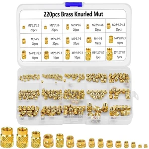 GLORHA 220 Pieces Knurled Brass Nuts, M2 M2.5 M3 M4 M5 M6 Thread Knurled Insert - Picture 1 of 7