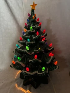 Vintage Ceramic Christmas Tree with Stand Light and Bulbs 13" Tall - Picture 1 of 9