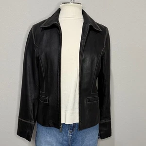 Giacca Modern Essentials in pelle nera con cuciture a contrasto taglia M - Foto 1 di 5