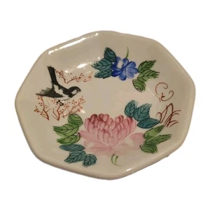 Vintage F.S. Louie Berkeley Candy Dish Colorful Flowers & Bird - Picture 1 of 5