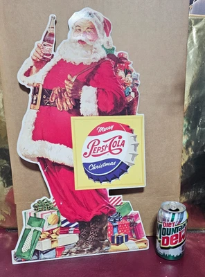 Vintage Santa Pepsi Cola Merry Christmas Advertising Litho Stout Tin  Sign 21" - Image 1 of 4