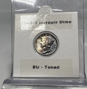 Moneda de diez centavos Mercury 1945 S tono púrpura natural y azul anverso - faro BU abatible - Imagen 1 de 8