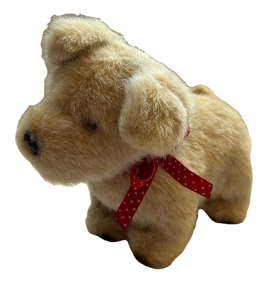 Gund Puppy Dog Tan Plush Stuffed Animal Toy Small 7" Red Bow White Polka Dots - Image 1 of 4