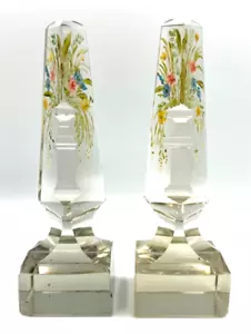 Antique Art Deco Crystal Bookends Hand Painted & Cut Delightful Circa 1910 - Picture 1 of 14