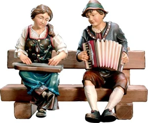 Trachten Paar Musikanten, Ziehharmonika, Zither, Holzschnitzerei Figuren Statue - Bild 1 von 1