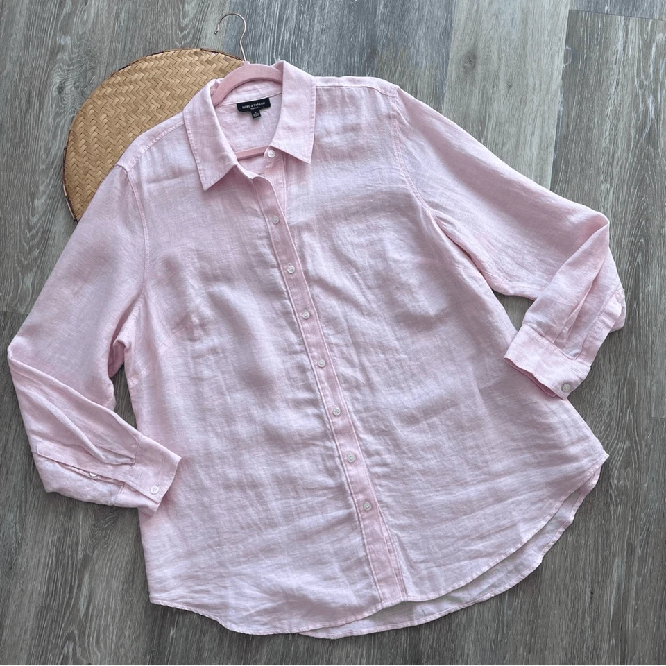 Lord & Taylor Rosa 100% Lino Blusa Abotonada Mujer’s Talla Grande 1x Foto 1 de 4