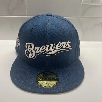 New Era 59FIFTY Milwaukee Brewers Blue Denim 2002 ASG Fitted Hat Cap Size 7 3/8 - Image 1 of 4