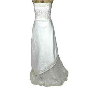 Essense Hochzeitskleid US 12 weiß silber verziert trägerlos A-Line Kleid - Bild 1 von 12