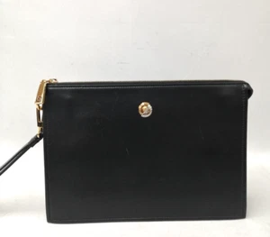 Versace Medusa Clutch Wristlet Zip Bag Leather Black Gold DP87631 Italy - Picture 1 of 14