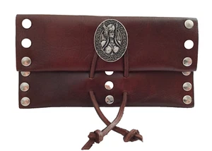 Tabaktasche Geldscheintasche Wikinger Walküre Leder braun Etui Beutel Tabak - Picture 1 of 3