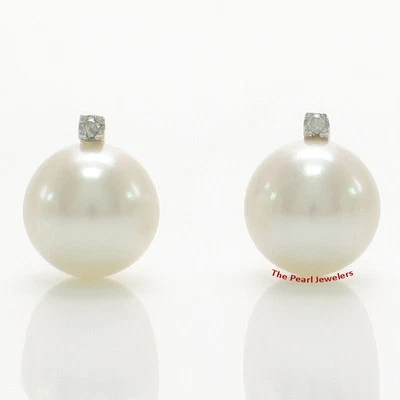 14K White Gold Diamond White Cultured Pearl Stud Earrings (8.5–9mm) - Image 1 of 3