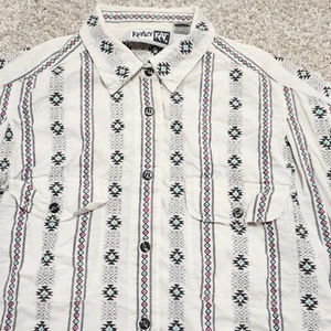 Vintage Aztec Button Up Shirt Womens Large White Southwestern Krazy Kat - Picture 1 of 11
