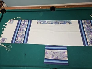 New Emmanuel Tallit -Tallis Beautiful Design-Blue With Embroidered Bag - Picture 1 of 7