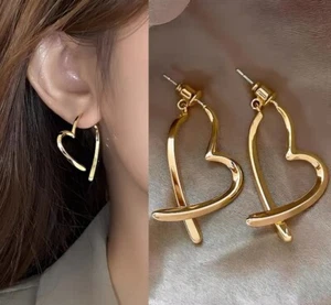 Dangle Gold Tone Heart Earrings - Picture 1 of 5