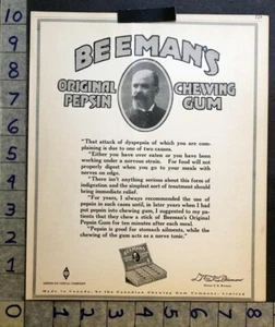 1918 DOCTOR E.E. BEEMAN PEPSIN CHEWING GUM CHICLE MEDICAL CANADA DRUG AD FC4756 - Picture 1 of 1