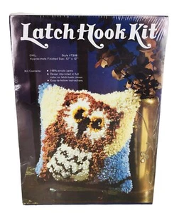 Vintage 70s Sew Simple Owl Pillow Latch Hook Kit Beginner Style #T508 Sealed NEW - Picture 1 of 3