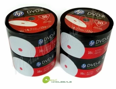 200 HP Blank16X DVD-R DVDR White Inkjet Hub Printable 4.7GB Media Disc 4x50pk  - Image 1 of 4