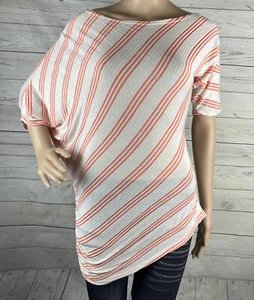 Body Central Shirt Large Pink White Diagonal Striped Asymmetrical Dolman Sleeve - Picture 1 of 12