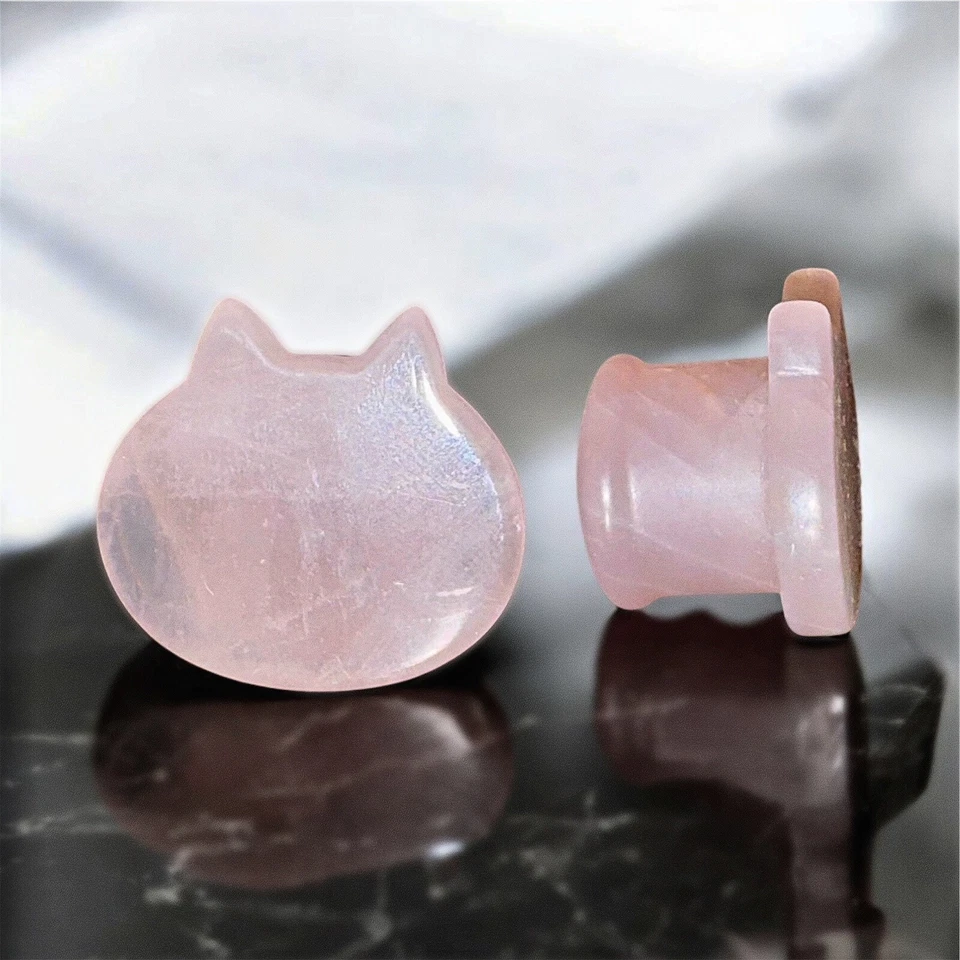 Plugues de quartzo rosa duplo alargamento para gatos - 5/8" (16mm) - Imagem 1 de 1