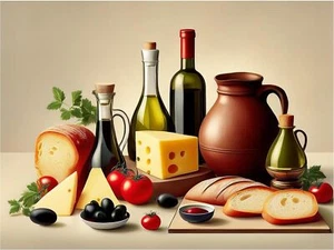 Piastrella Murale Vino Pane Formaggio Pomodori Wall Art Cucina Backsplash Marmo Ceramica - Foto 1 di 16