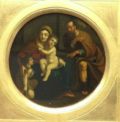 THE HOLY FAMILY - CARRACCI Follower - ANTIQUE MINIATURE - ITALIAN OLD MASTER Oil - image 1 of 4