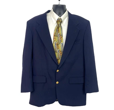 Vintage Bill Blass Wool Sports Coat Jacket Navy Blue Mens 44L Business Blazer - Image 1 of 4
