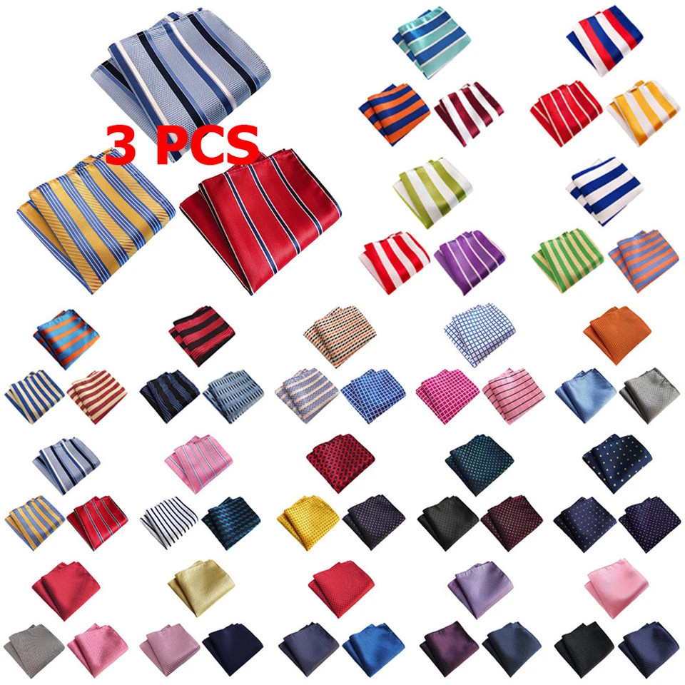 3 PCS Men Stripe Grids Check Flower Polka Dots Pocket Square Handkerchief Hanky - Image 1 of 1