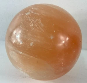 Stone Mineral Sphere Marble 4.5" D Peach Orange Selenite? - Picture 1 of 4