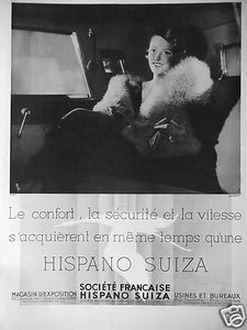 PUBLICITÉ 1933 HISPANO SUIZA LE CONFORT LA SÉCURITÉ ET LA VITESSE S'ACQUIÈRENT - Picture 1 of 1