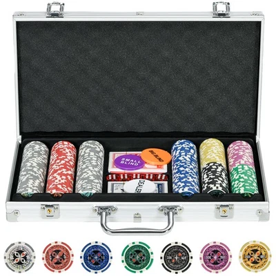 SPORTNOW Set Poker per 8 Giocatori con 300 Fiches, 2 Mazzi di Carte e 5 Dadi - Immagine 1 di 4