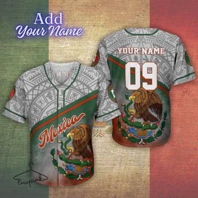 Camiseta de béisbol personalizada de México con nombre personalizado número talla grande S-6XL Top azteca Foto 1 de 4