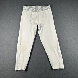 Under Armour Pants Youth Large White HeatGear Fitted Compression 3/4 Leggings - Picture 1 of 8