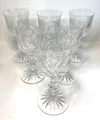 "Juego de 6 copas de vino bohemias de cristal de plomo cortadas a mano de 7"" de alto Checoslovaquia usadas en excelente estado" Foto 1 de 4