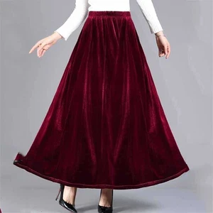 Dama Faldas Largas Terciopelo Línea A De Colección Big Swing Delgadas Pleuche Plisadas Elegantes - Imagen 1 de 12