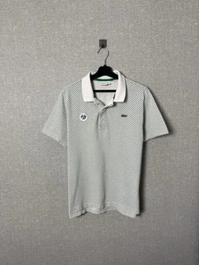 Lacoste Roland Garros Polo Shirt White & Green Grid Pattern Tennis Logo Size M - Picture 1 of 12